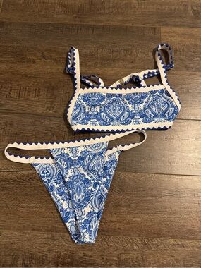 Blue and White Paisley Bikini Set